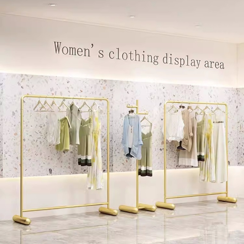 Boutique Clothing Store Gold Display Rack Standing Rail Drying Rack Clothing Store Special Clothes Display Rack