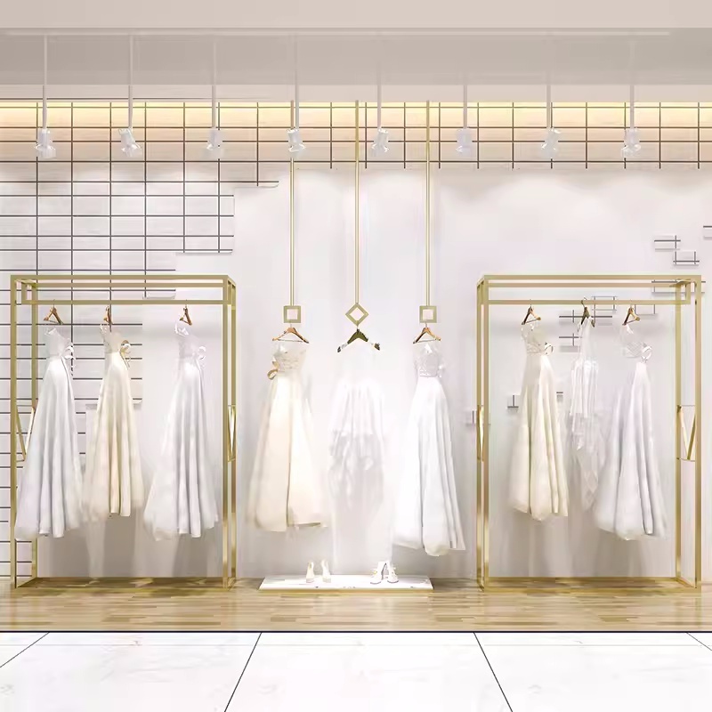 Bridal Clothing Store Display Rack Wall Fixing Adjustable Height Garments Shop Rack Ceiling Hanging Clothes Rack