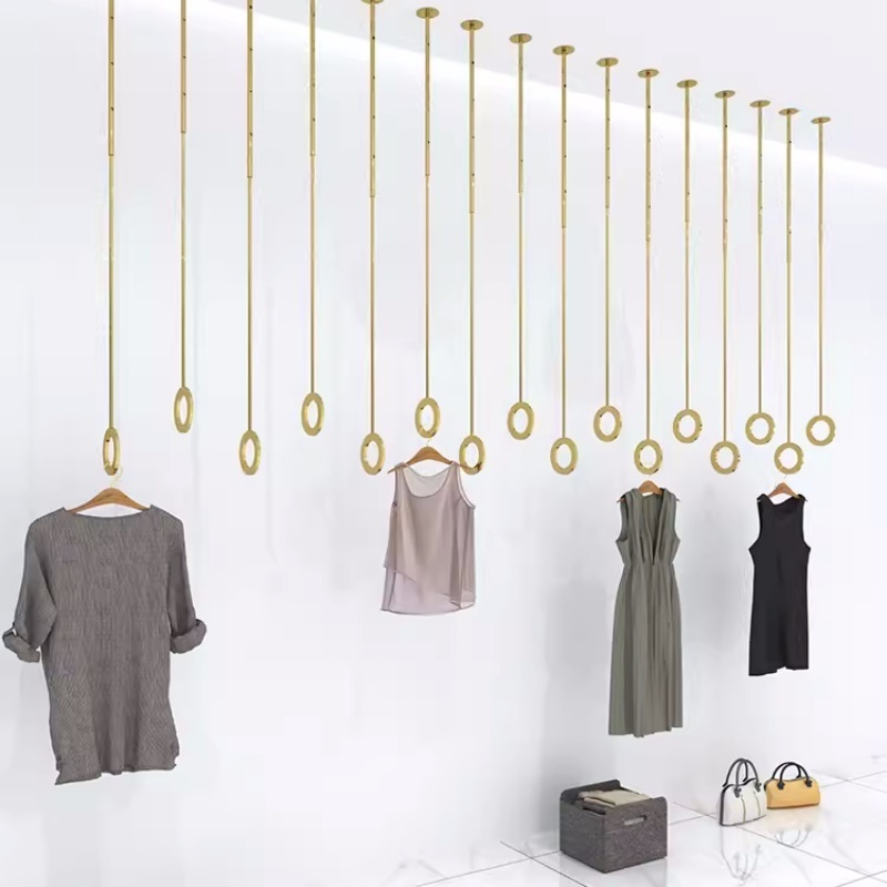 Bridal Clothing Store Display Rack Wall Fixing Adjustable Height Garments Shop Rack Ceiling Hanging Clothes Rack