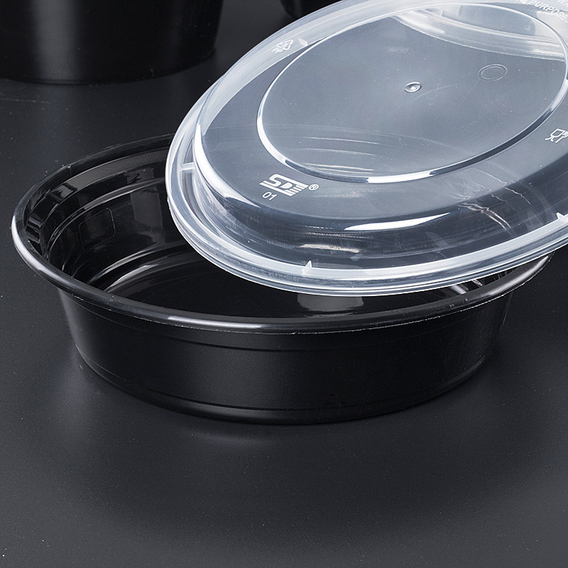 Wholesale Black Round Plastic Disposable Compartment Lunch Box With PVC Lid