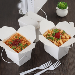 350g food grade cardboard white paper salad box with plastic handle