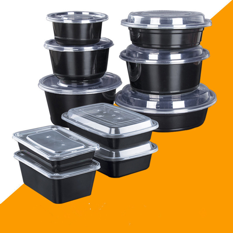 Wholesale Black Round Plastic Disposable Compartment Lunch Box With PVC Lid