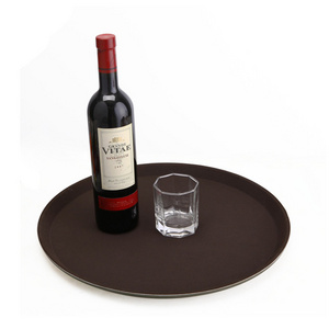 Custom Black/Brown Serving Tray Modern Round Non-slip tray