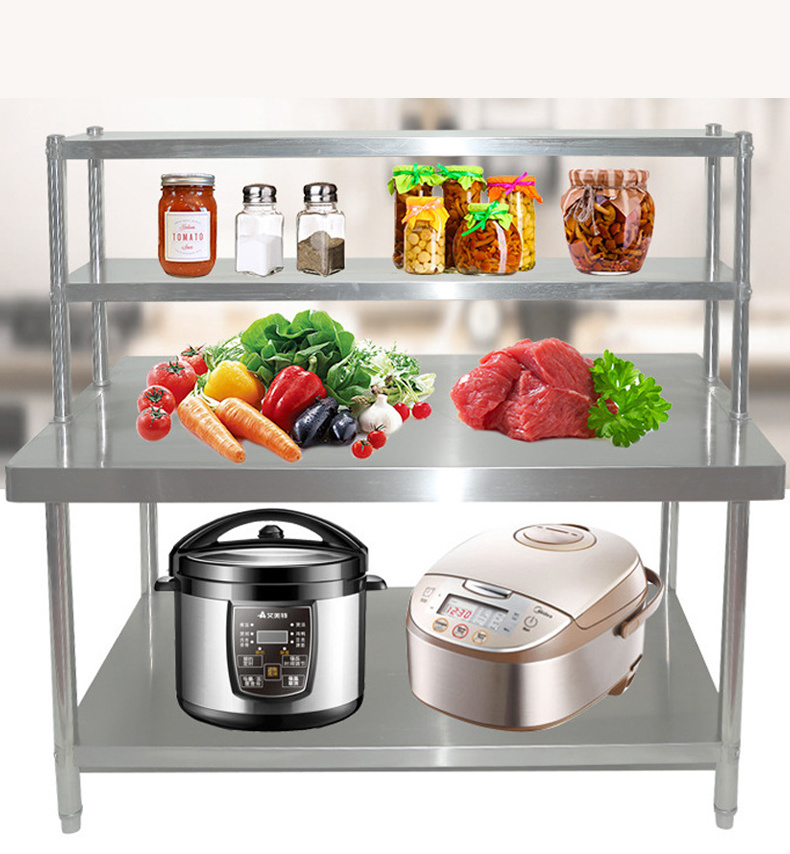 Multiple Table Under-Shelf 2 Layers Table Stainless Steel Working Table Stainless Steel Shelves Storage Rack Shelving