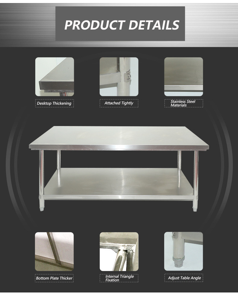 Multiple Table Under-Shelf 2 Layers Table Stainless Steel Working Table Stainless Steel Shelves Storage Rack Shelving