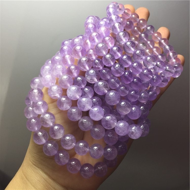 Chinese factory natural transparent lavender amethyst semi-precious stone ball bracelet stone fashion woman ornament