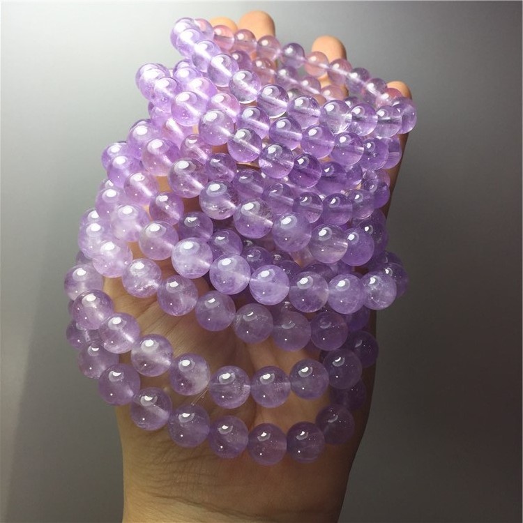 Chinese factory natural transparent lavender amethyst semi-precious stone ball bracelet stone fashion woman ornament