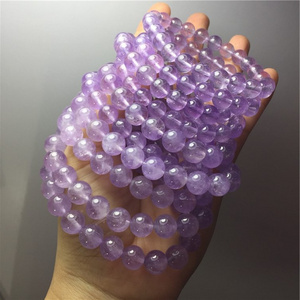 Chinese factory natural transparent lavender amethyst semi-precious stone ball bracelet stone fashion woman ornament