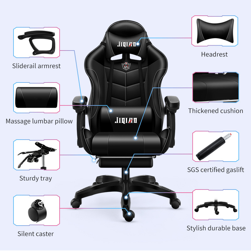 Luxury Gaming Gamer Computer Chair Massage PU Leather Led RGB Black White Pink Racing Chair with Footrest