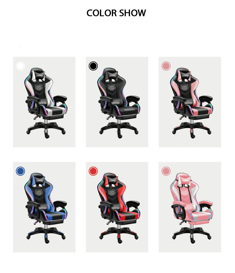 Fashionable rotating PU leather gaming chair optional with footrest 7-point massage LEDRGB colored lights Bluetooth audio