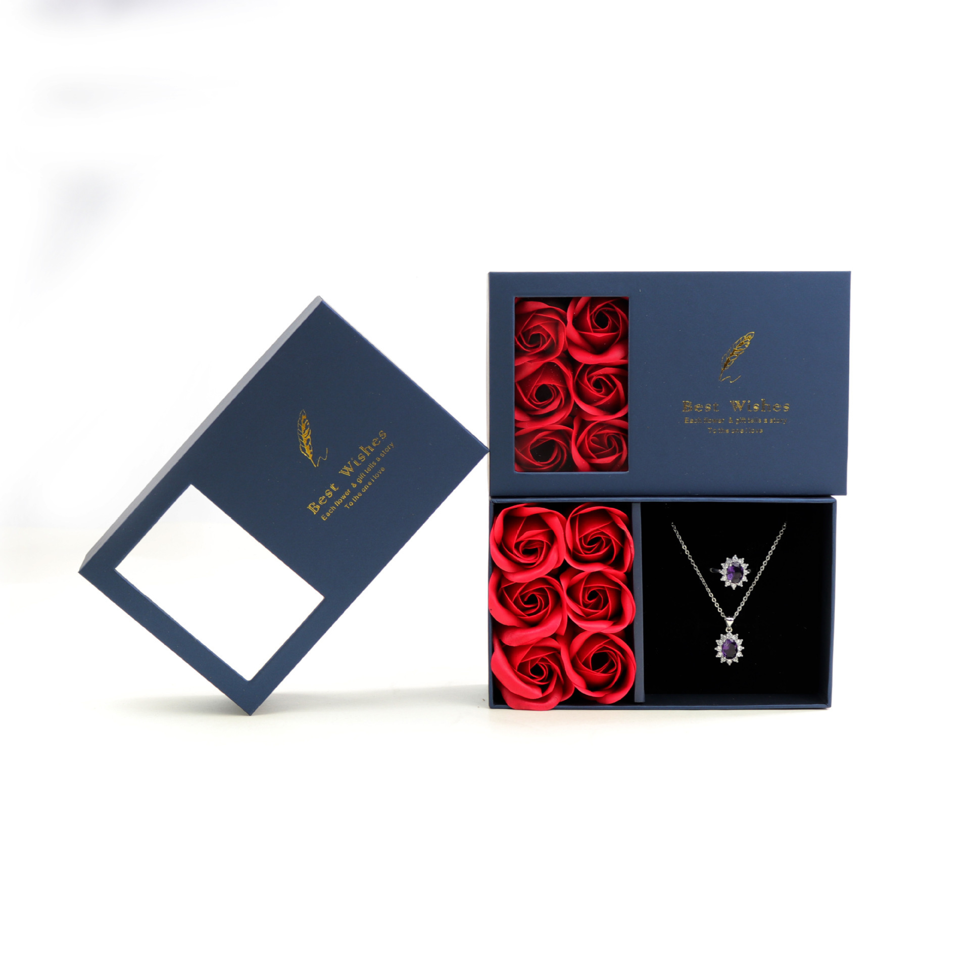 Wholesale Preserved Rose Gifts Box Flower Jewelry Necklace Ring Immortal Forever Eternal Roses Box Valentine's Day Gift 2024