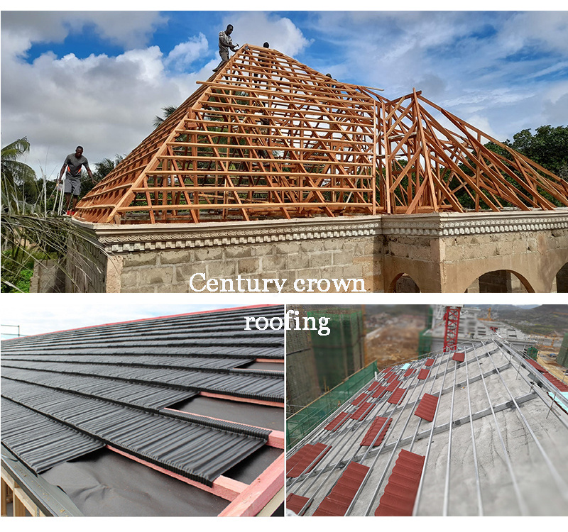 Metal roofing sheets prices Wood Tile 0.4mm black color stone coated metal roof tile sheet steel roofing materials