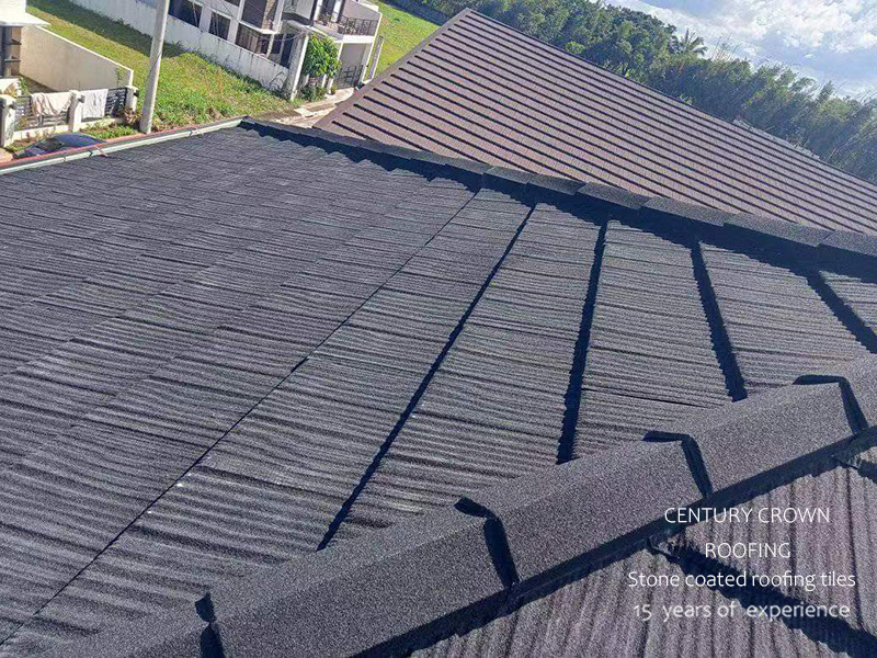 Metal roofing sheets prices Wood Tile 0.4mm black color stone coated metal roof tile sheet steel roofing materials