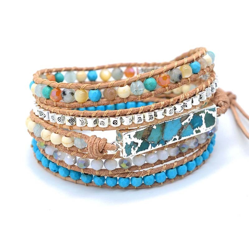 Unique Mixed Beads Gilded Stone Bracelet Charm 5 Strands Boho Crystal Wrap Bracelets Handmade Wholesale