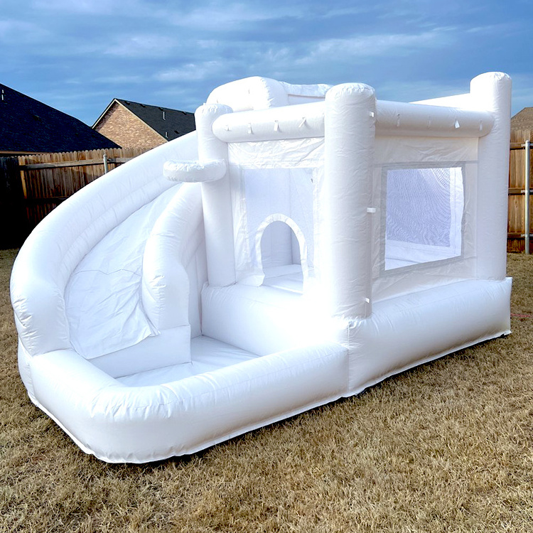 white adult bounce house inflatable with ball pit