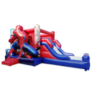 China Manufacturers Wholesale Commercial Spiderman Castles Bouncer Combo Inflatable Spider Man Bounce House With Slide