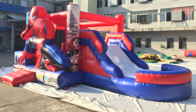 China Manufacturers Wholesale Commercial Spiderman Castles Bouncer Combo Inflatable Spider Man Bounce House With Slide