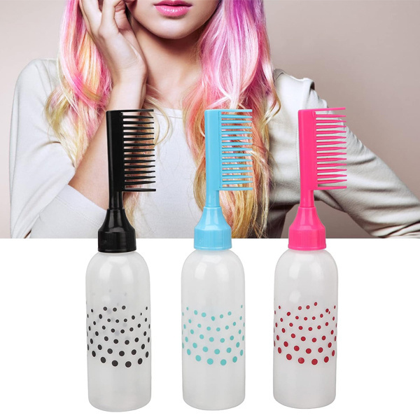 Hair dyeing color root comb squeeze brush bottle clear scale hair oil applicator hair dye bottle with root comb