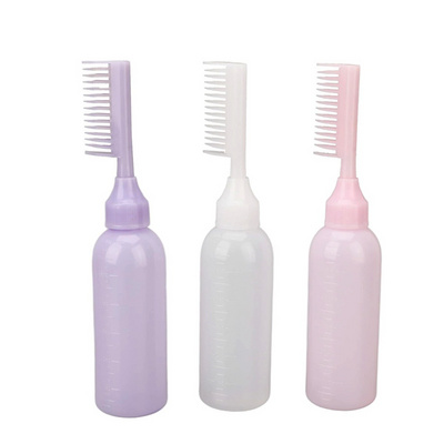 Hair dyeing color root comb squeeze brush bottle clear scale hair oil applicator hair dye bottle with root comb