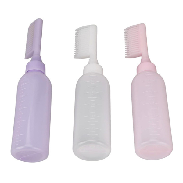 Hair dyeing color root comb squeeze brush bottle clear scale hair oil applicator hair dye bottle with root comb