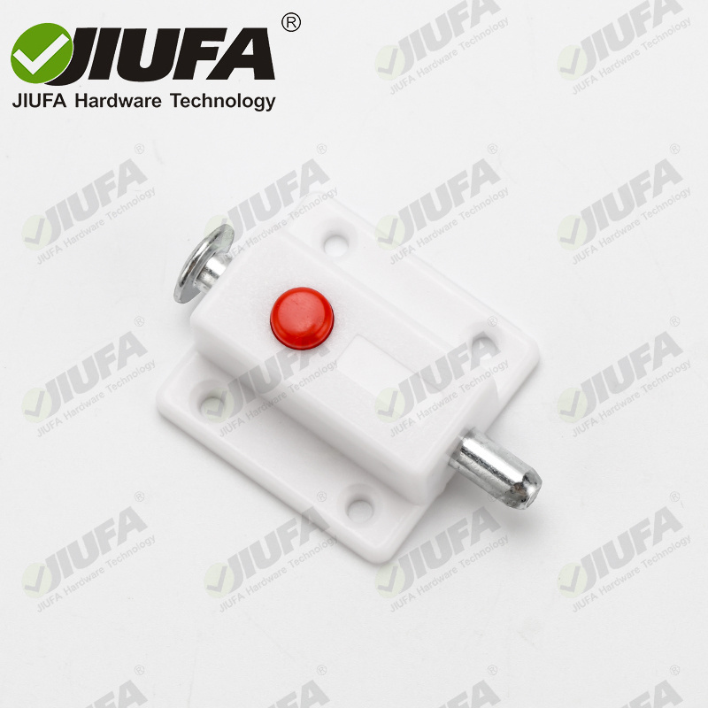 JIUFA Furniture Hardware Spring Loaded  Automatic Button Plastic Push Latch Push To Open Spring Furniture Cupboard Latch