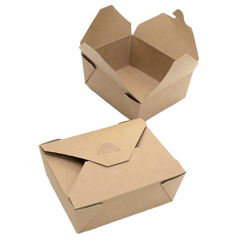 Customized Kraft Paper To Go Take Away Lunch Packing Boxes Square Paper Food Container