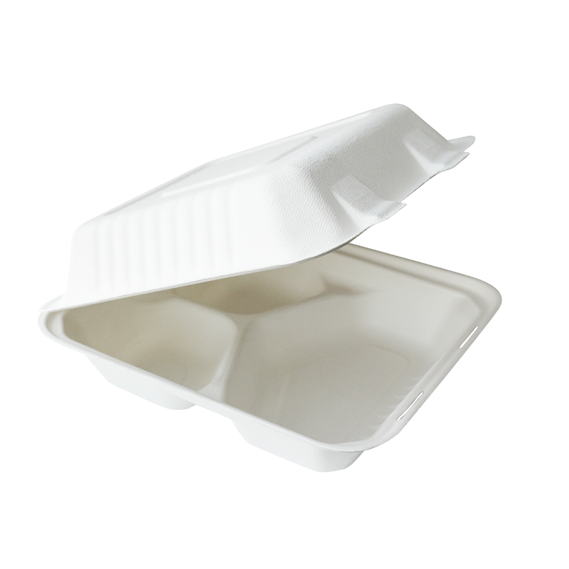 Biodegradable Taper Sugarcane Bagasse Lunch Box to Go Fast Food Packaging Sugar Cane Container Sandwich Container Folders Accept