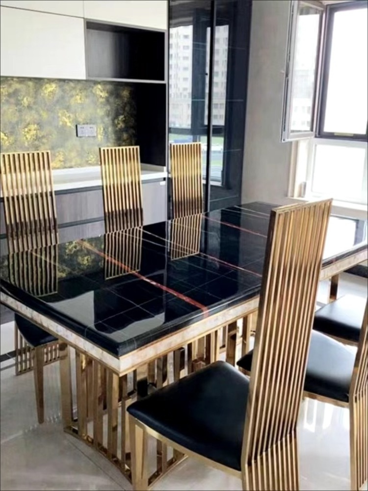 Light luxury marble dining table and chair combination simple post-modern large apartment table stainless steel dining table