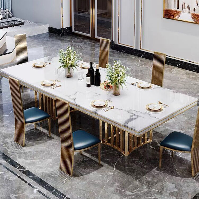 Light luxury marble dining table and chair combination simple post-modern large apartment table stainless steel dining table