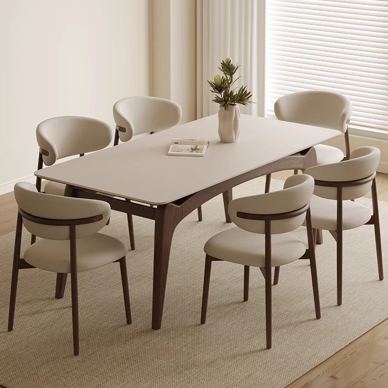 Solid wood rock plate dining table Modern small apartment imported ash wood rectangular white rock plate dining table and chair