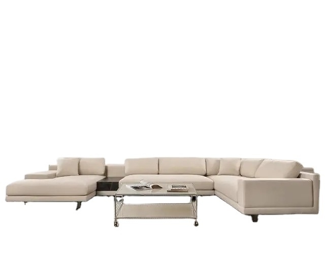 Italian minimalist light luxury Mondrian leather sofa villa large flat floor designer first layer cowhide corner sofa