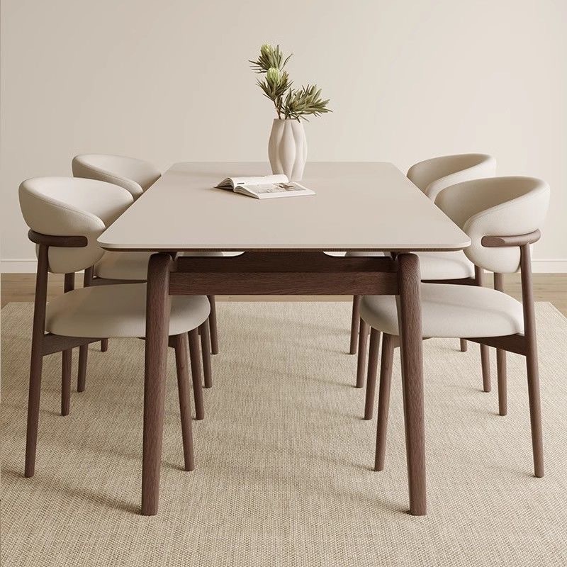 Solid wood rock plate dining table Modern small apartment imported ash wood rectangular white rock plate dining table and chair