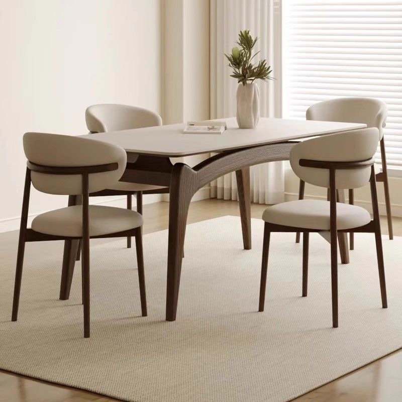 Solid wood rock plate dining table Modern small apartment imported ash wood rectangular white rock plate dining table and chair