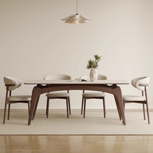 Solid wood rock plate dining table Modern small apartment imported ash wood rectangular white rock plate dining table and chair