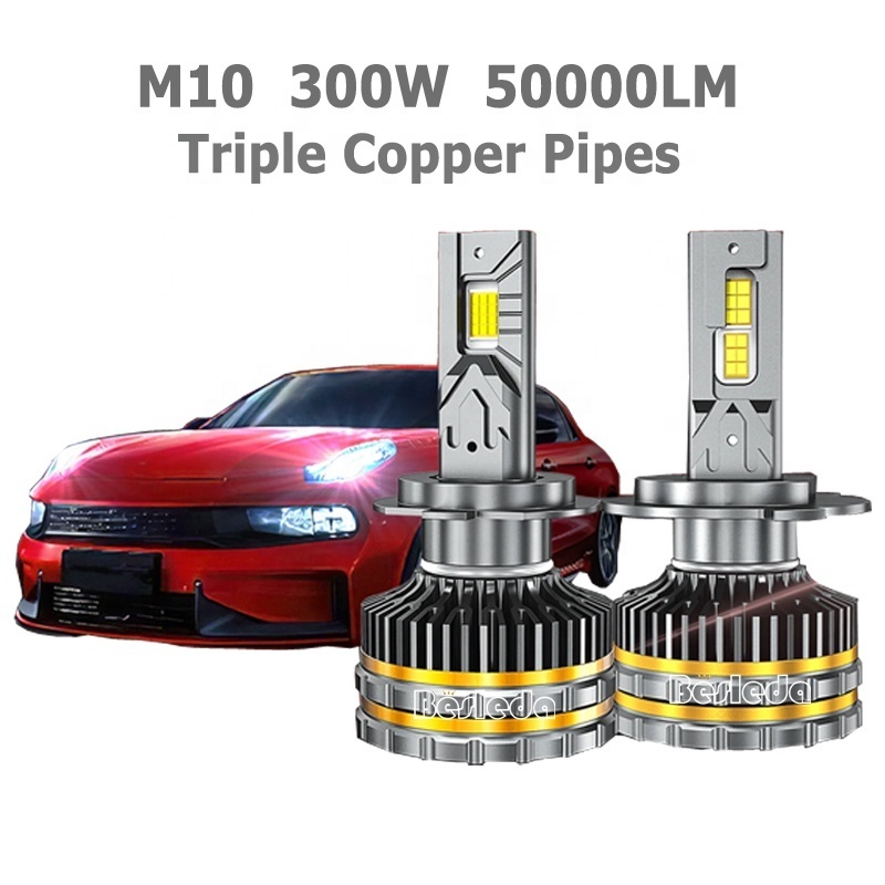 Triple red copper pipes LED headlights 300W H1 H4 H7 H11 HB3 HB4 HIR2 H13 9007 6000k automotive led headlight bulbs