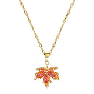 Titanium Steel Red Maple Leaf Banquet Wedding Necklace Women's Versatile Clavicle Chain Titanium Steel Chain