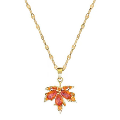 Titanium Steel Red Maple Leaf Banquet Wedding Necklace Women's Versatile Clavicle Chain Titanium Steel Chain