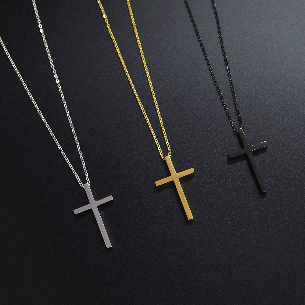 Cross Series Jewelry 2 Stainless Steel Simple Black Glossy Cross Pendant Necklace For Couples Trendy