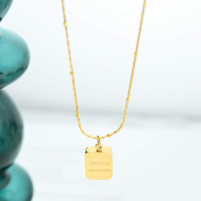 Wholesale Waterproof Stainless Steel 18k Gold Plated Geometric Square Initial Letter Alphabet Pendant Necklace Jewelry For Woman