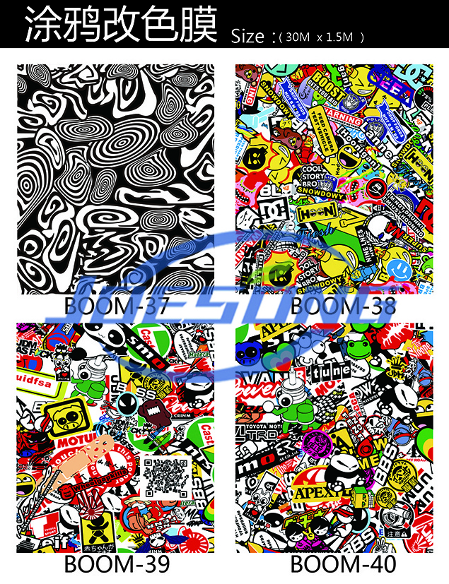 Car Wrapping Monsters 1.52*30M Graffiti Car Wrap Printed Vinyl Sticker Bomb Cartoon Vinyl Wrap With Air Bubble Cra Stickers