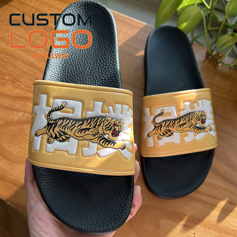 High Quality luxury soft light Custom Logo Summer Men slides Sandals PU Upper rubber Sole custom Slippers