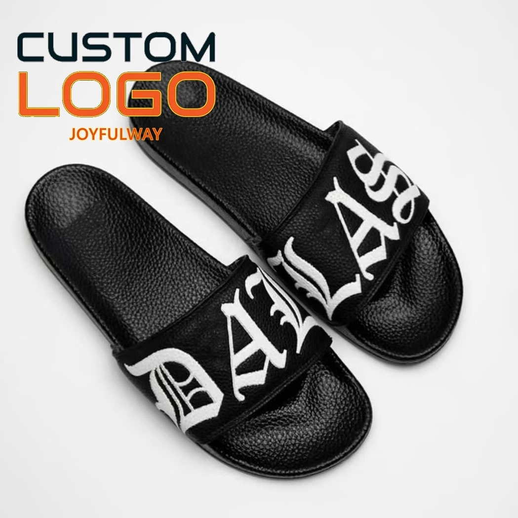 High Quality luxury soft light Custom Logo Summer Men slides Sandals PU Upper rubber Sole custom Slippers