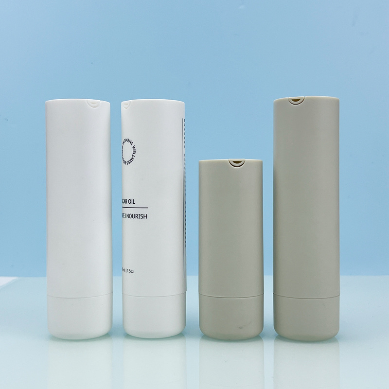 Luxury 30ml 50ml refillable Eco-friendly airless pump bottle cosmetic package container matte white grey with refill bottle