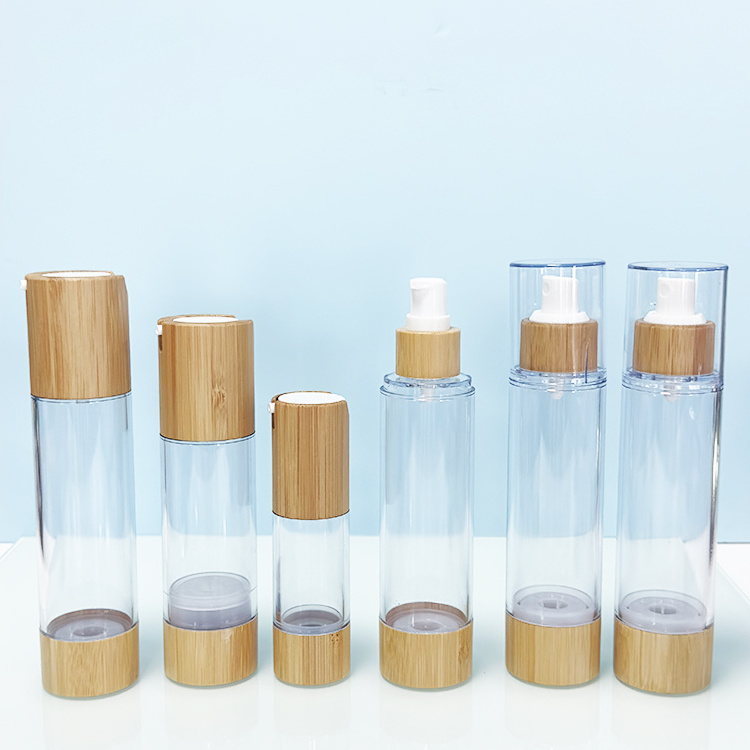 customized design eco-friendly 5g 10g 15g coated sprayer cream bamboo airless lotion bottles with pump glass cosmetic packaging