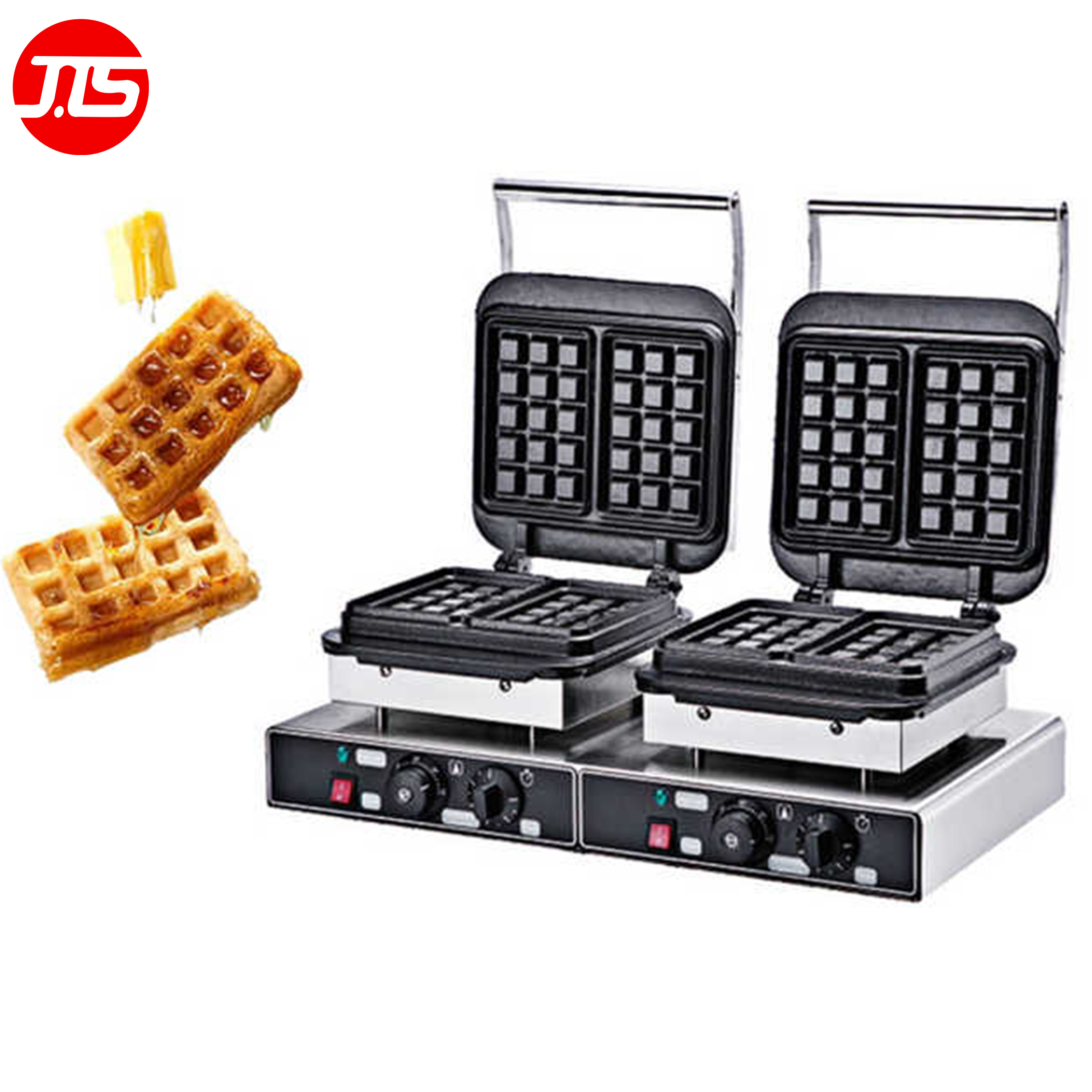 JTS Belgian Gas Electric Mini Commercial Industrial Vertical Four Spaces Square Honeycomb Double Cuisinart Waffle Maker Machine