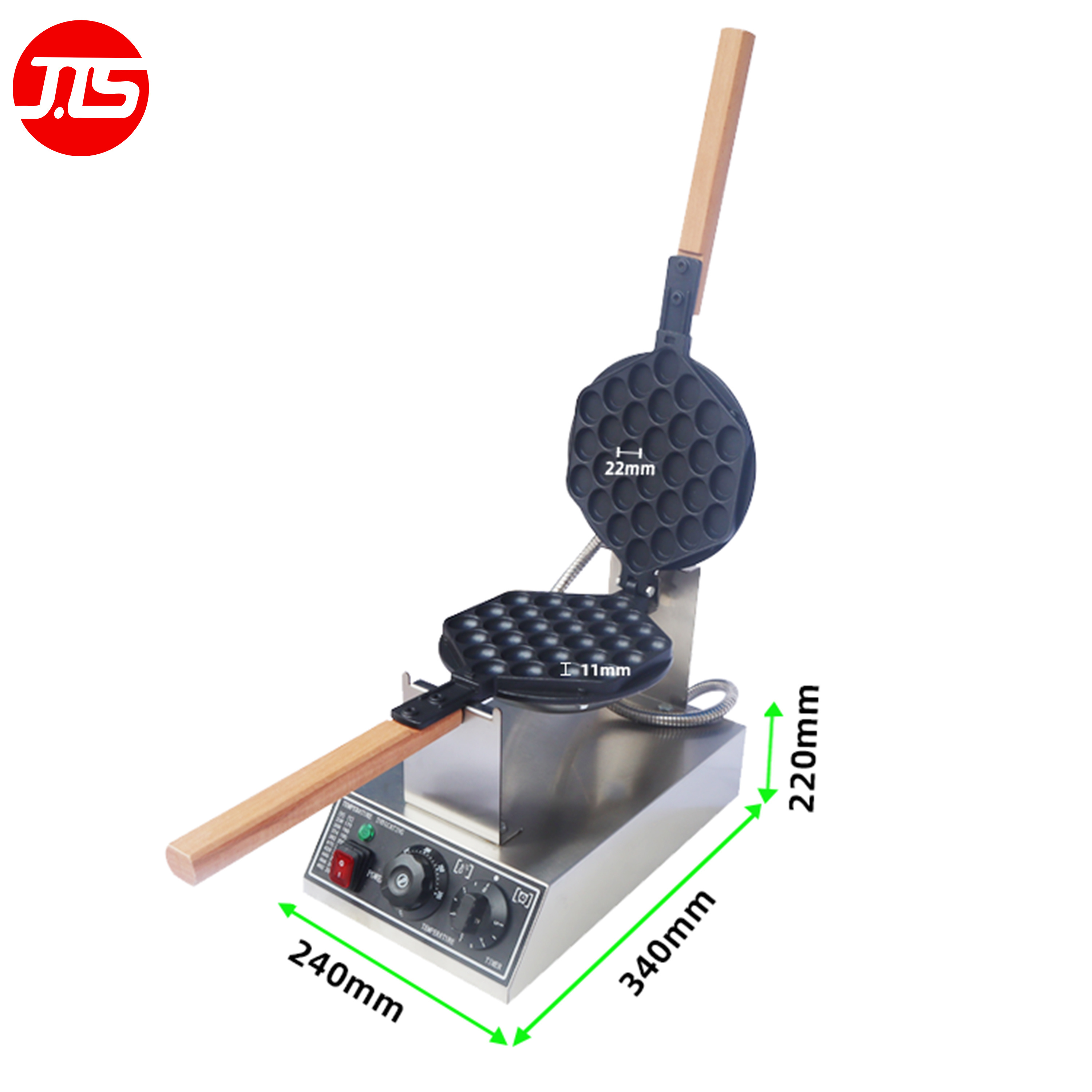 JTS OEM Custom Snack Machine Commercial Non-stick Surface Egg Bubble Waffle Maker With Timer Thermostat