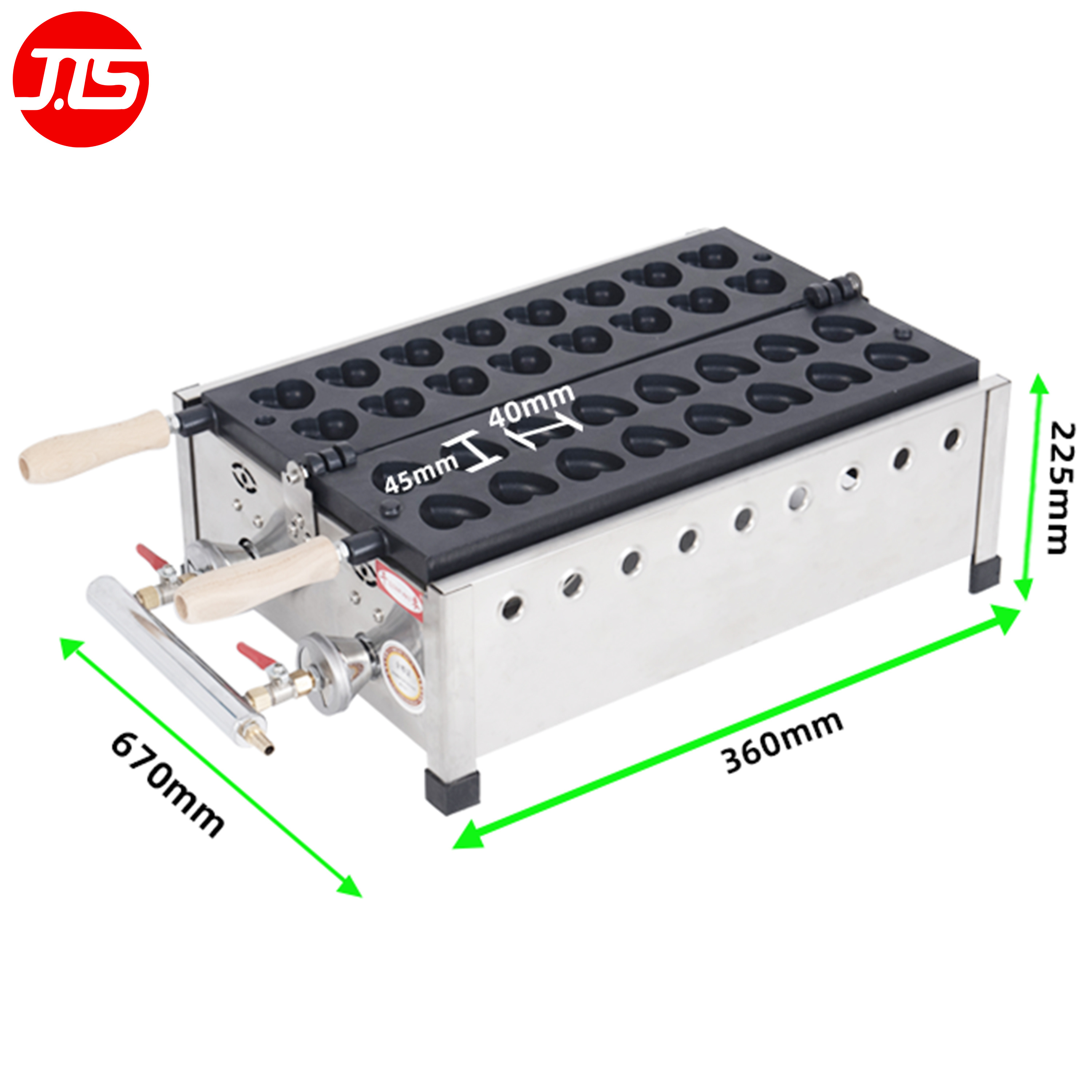 JTS High-Efficiency Catering Manufacturers Craft Custom Mini Gas Heart-Shaped Waffle Makers for Commercial and Industrial Use.