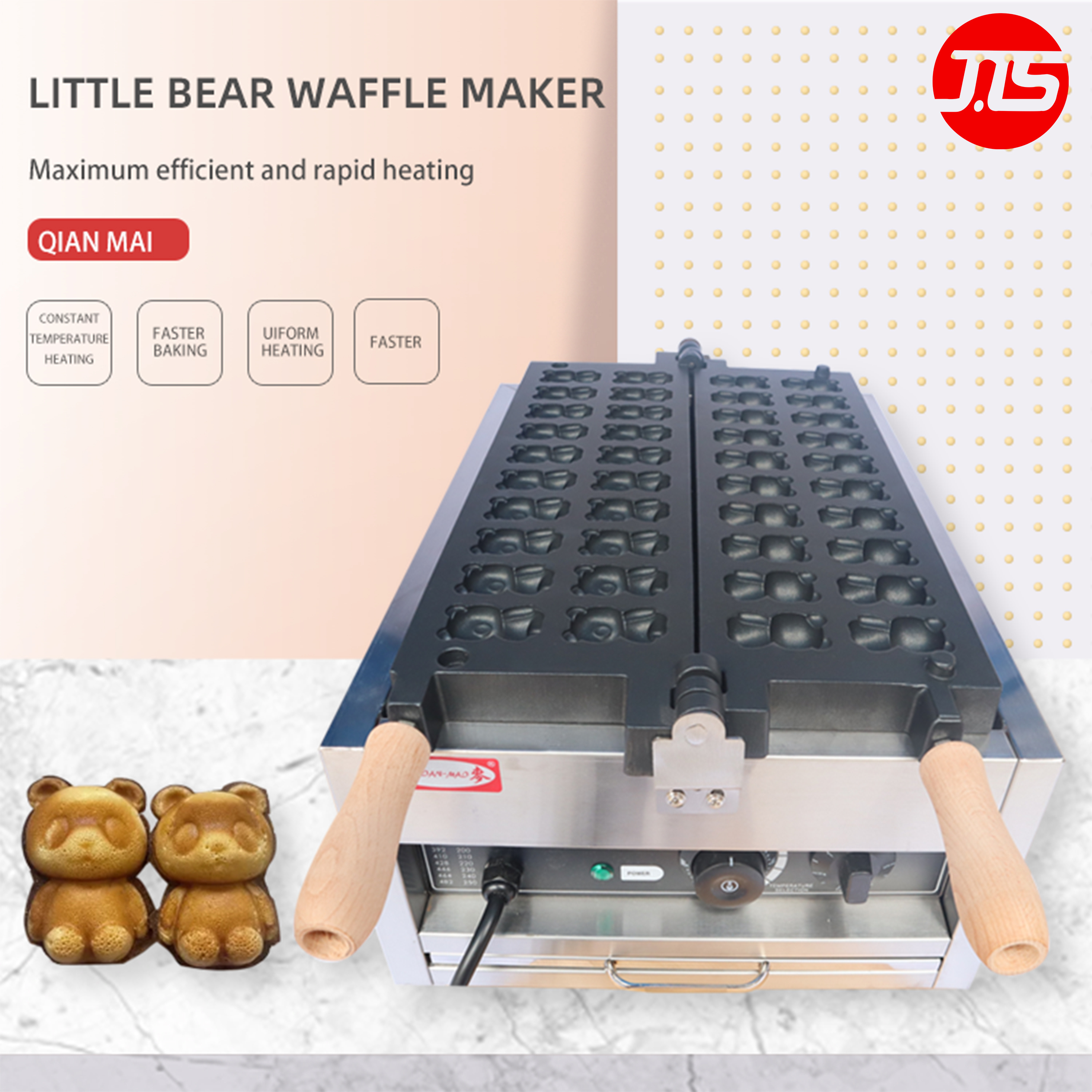 JTS OEM Industrial Commercial Non-Sticking Stainless Steel Snack Machines Custom Lovely Bear Shape Waffle Maker