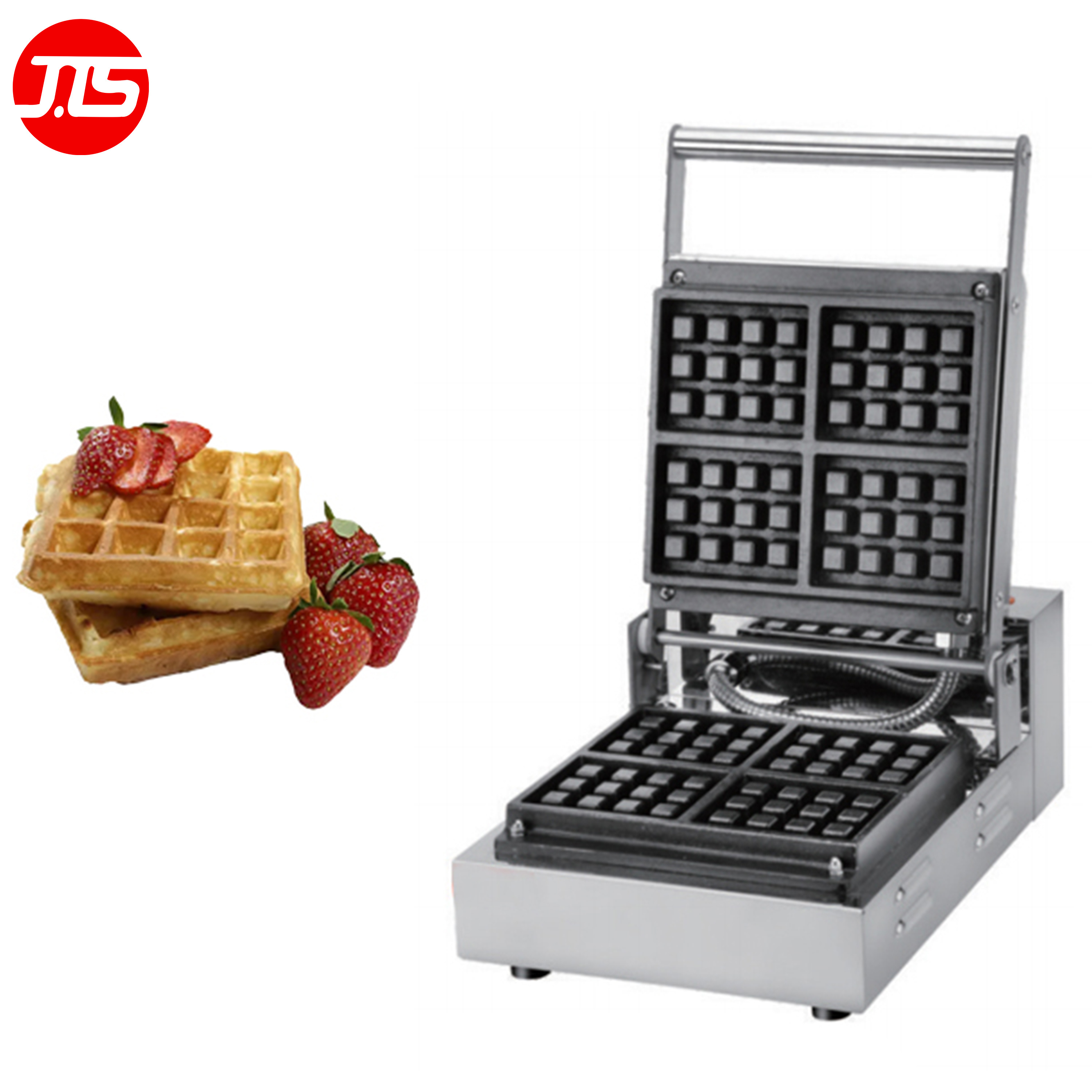 JTS Belgian Gas Electric Mini Commercial Industrial Vertical Four Spaces Square Honeycomb Double Cuisinart Waffle Maker Machine