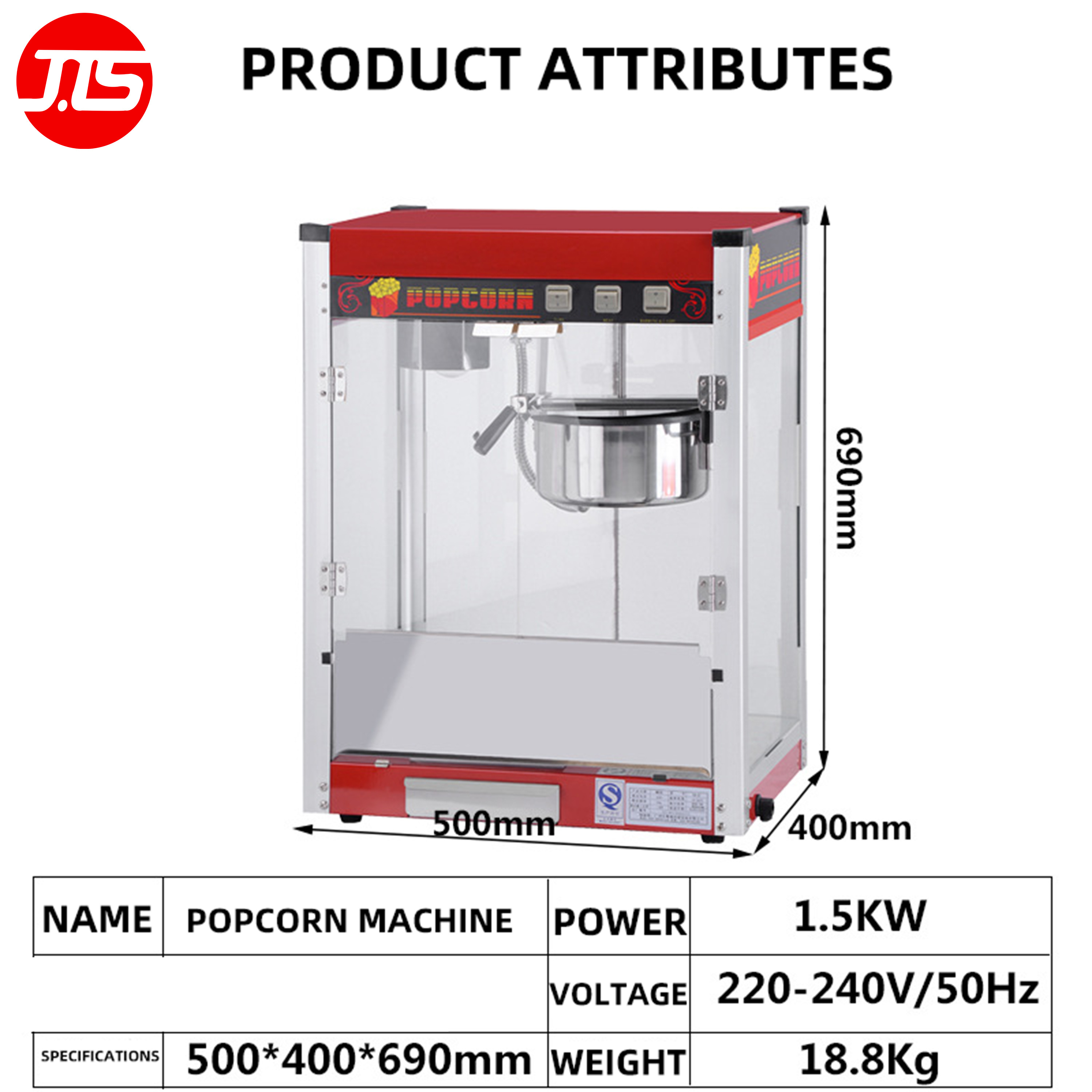 JTS Factory Hot selling 2024 Sweet Popcorn Machine Industrial Electric Popcorn Makers Popcorn Machine Large Capacity